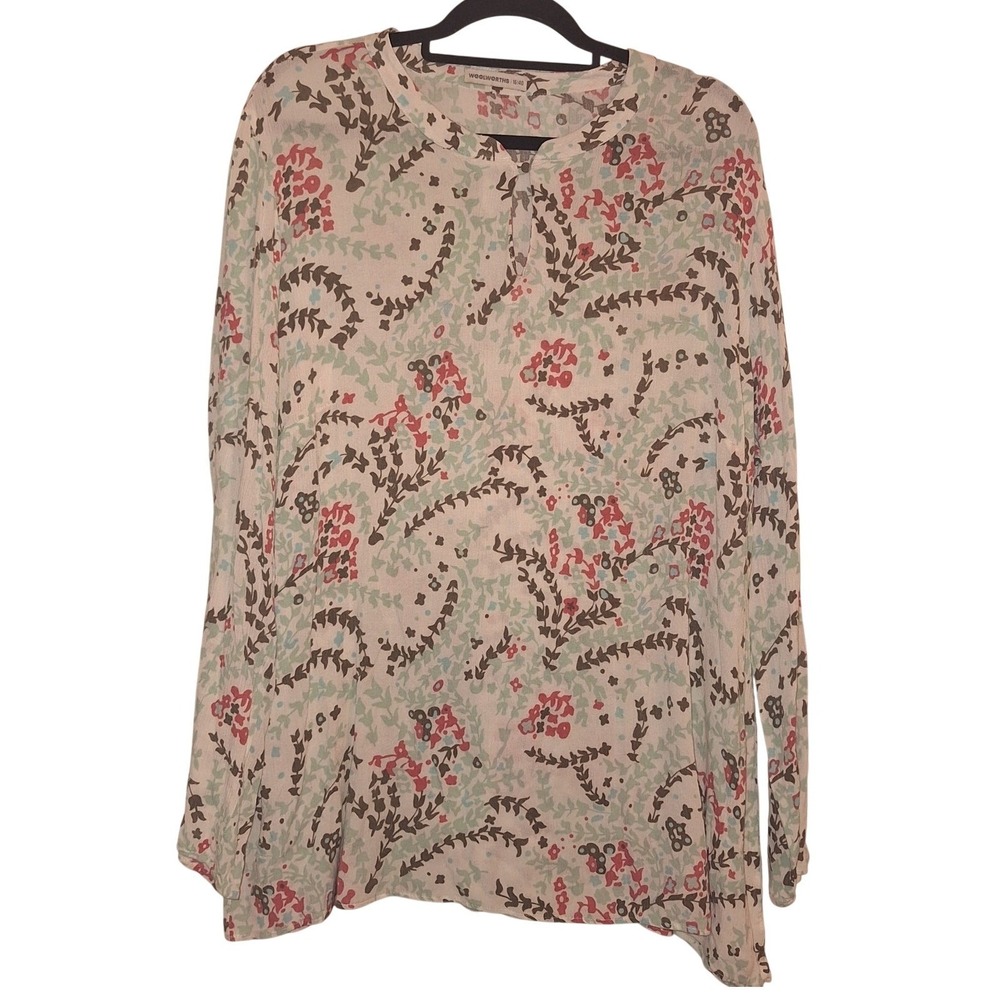 Woolworths Floral Rolltab Longsleeve Large Top Blouse Lightweight Breathable